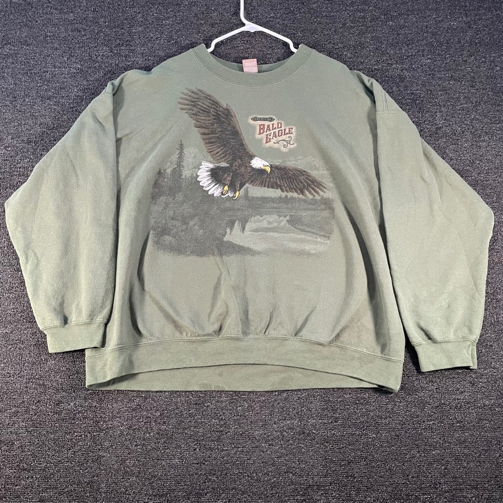 George Bald Eagle Sweatshirt Mens XL Green Fair Graphic Nature GM00560